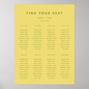 Modern Bright Yellow Wedding 8-Table Seating Chart