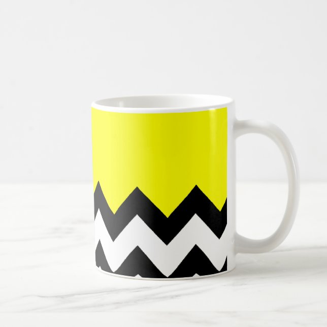 Modern Bright Yellow with Black and White Chevron Coffee Mug (Right)