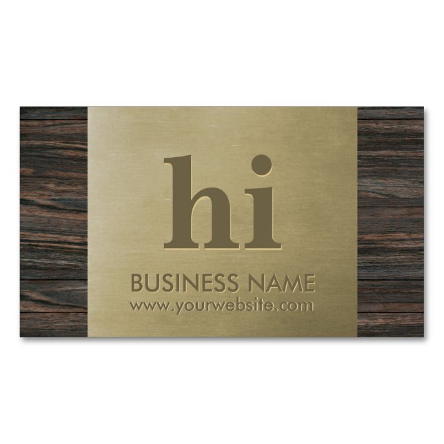 Modern Bronze Monogram Wood Texture Magnetic Business Card (Front)