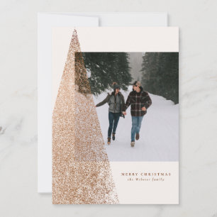 Modern bronze speckle Christmas tree one photo Holiday Card