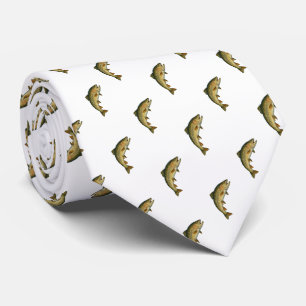 Modern Brook Trout Fish Navy Blue White Fisherman Tie