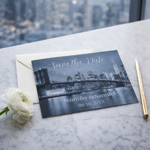 Modern Brooklyn Bridge NYC Navy Blue Cityscape