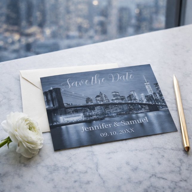 Modern Brooklyn Bridge NYC Navy Blue Cityscape (Creator Uploaded)