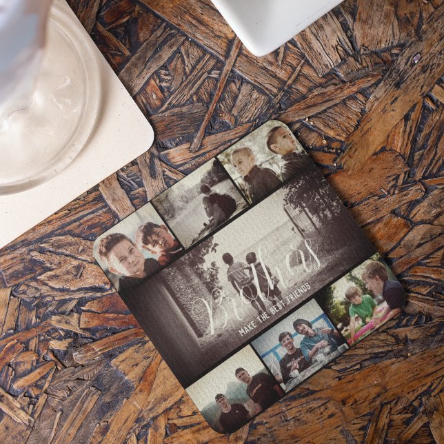 Modern Brother Best Friends Dark Photo Collage Coaster (Creator Uploaded)