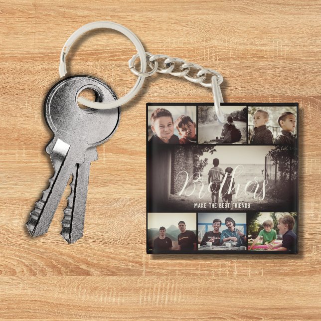 Modern Brother Best Friends Dark Photo Collage Keychain (Creator Uploaded)