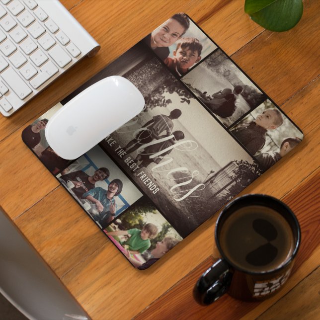 Modern Brother Best Friends Dark Photo Collage Mouse Pad (Creator Uploaded)