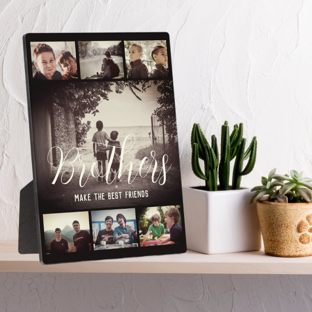 Modern Brother Best Friends Dark Photo Collage Plaque (Creator Uploaded)