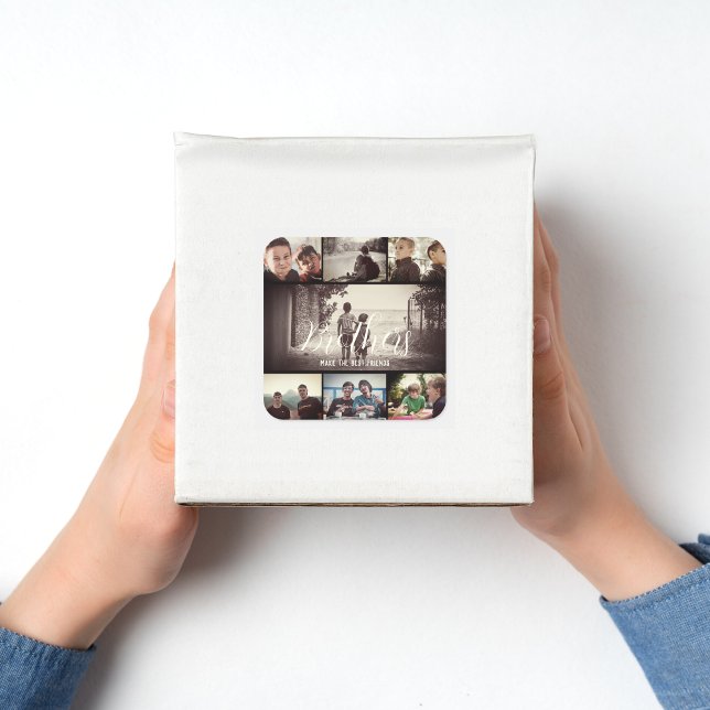 Modern Brother Best Friends Dark Photo Collage Square Sticker (Creator Uploaded)