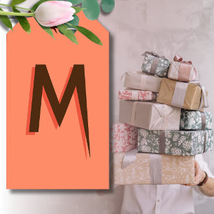 Modern Brown 3D Text Initial Letter   Salmon Pink  Gift Tags