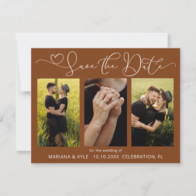 Modern Brown 4 Photos Wedding Save the Date (Front)