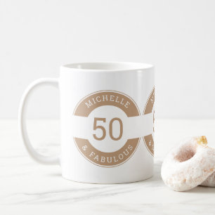 Modern Brown 50 and fabulous Birthday Party Name Coffee Mug
