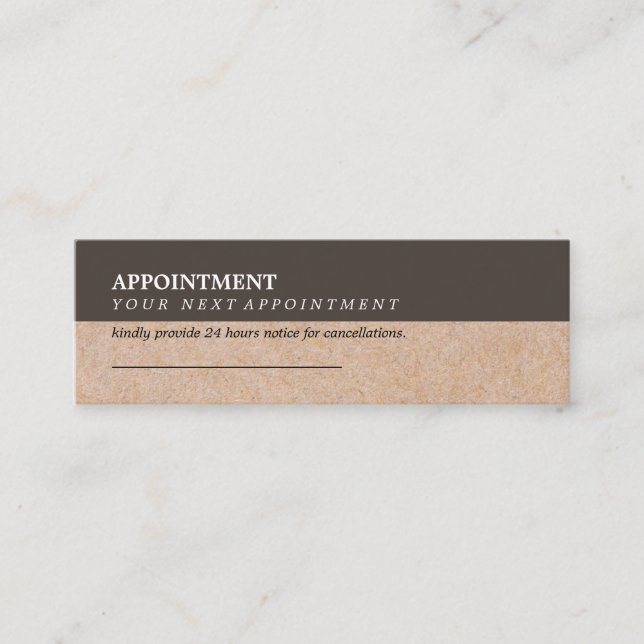 Modern Brown Accent Printed Kraft Appointment Mini Business Card (Front)
