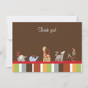 Modern Brown Alphabet Soup Flat Thank you Note Card