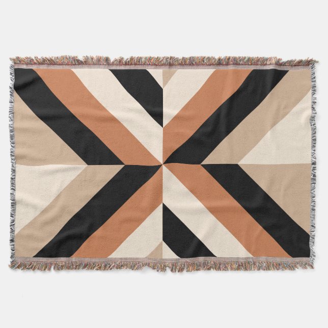 Modern Brown and Black Colour Block Throw Blanket (Front)