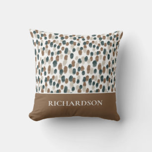 Modern Brown and White Abstract Pattern Name Throw Pillow