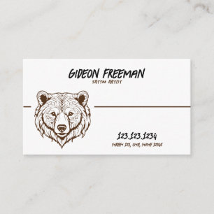 Modern Brown and White Bear Tattoo Artist Business Card