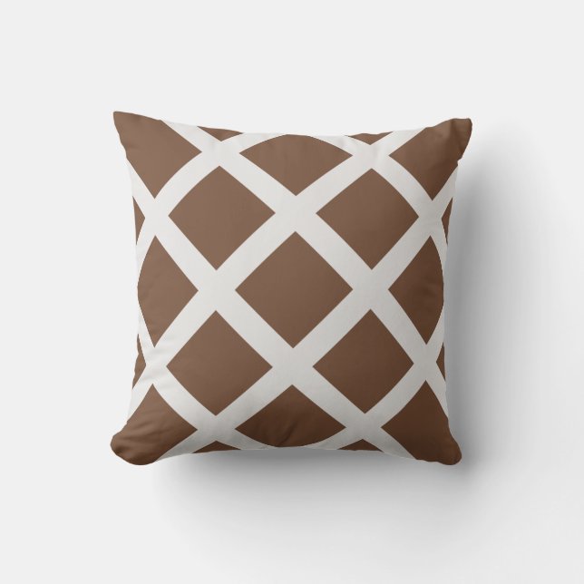 Modern Brown and White Criss Cross Stripes Throw Pillow (Front)
