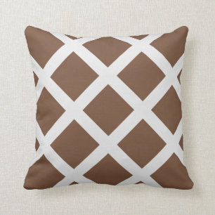Modern Brown and White Criss Cross Stripes Throw Pillow