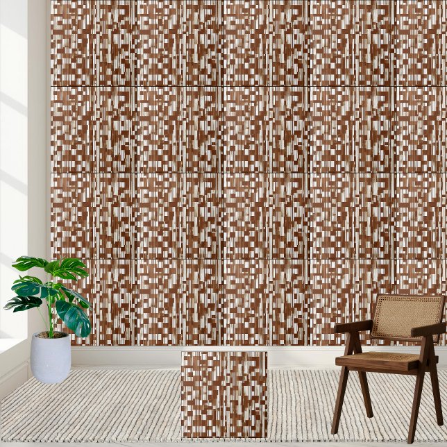 Modern Brown and White Geometric Chequered Tile  (Modern Brown and White Geometric Checkered Tile)