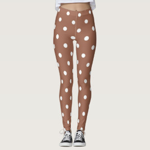 Modern brown and white polka dots spots pattern leggings
