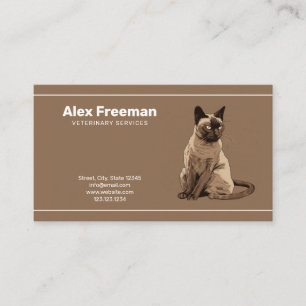 Modern Brown and White Siamese Cat Veterinarian Business Card
