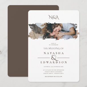 Modern Brown And White Stroke Photo Wedding Invitation