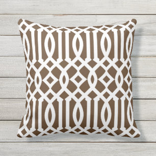 Modern Brown and White Trellis Pattern Throw Pillow
