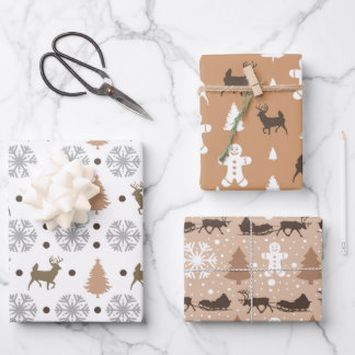 Modern Brown and White Winter Themed Pattern Wrapping Paper Sheet