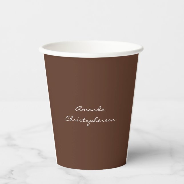 Modern Brown Background Script Add Name Paper Cups (Front)