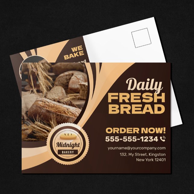 Modern Brown Bakery Bread Shop Baking Catering Postcard (Creator Uploaded)