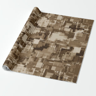 Modern Brown Beige Aesthetic Cozy Cubist Painting Wrapping Paper