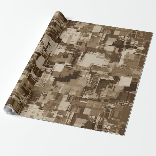 Modern Brown Beige Aesthetic Cozy Cubist Painting Wrapping Paper (Unrolled)