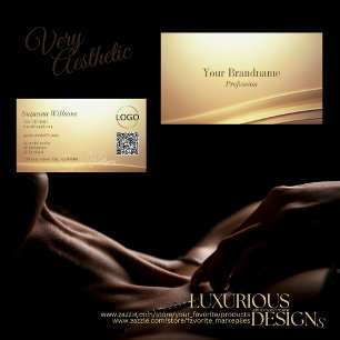 Modern Brown Beige Curve Decor Logo and QR Code Business Card