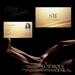 Modern Brown Beige Curve Decor Monogram and Photo Business Card