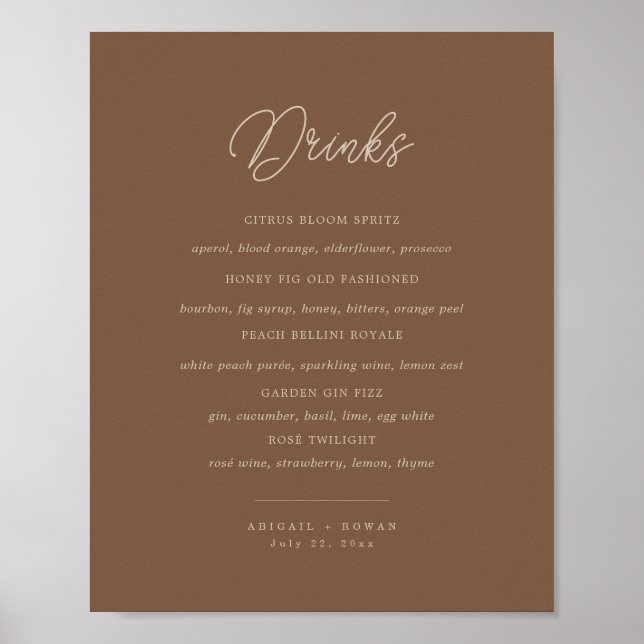 Modern Brown Beige Minimalist Bar Menu Sign (Front)