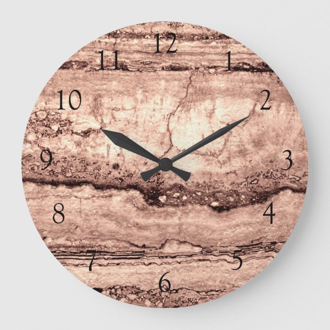 Modern brown beige sepia burnt orange granite  large clock (Front)
