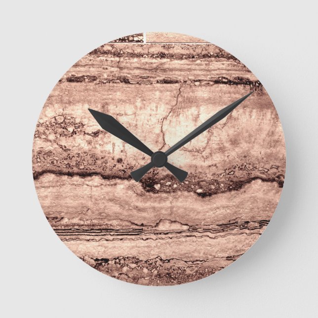 Modern brown beige sepia burnt orange granite  round clock (Front)