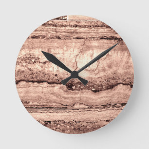 Modern brown beige sepia burnt orange granite  round clock