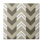 Modern Brown, Beige, White Chevron Pattern Tile<br><div class="desc">Ceramic tile featuring zig zag chevron pattern in brown,  beige and white color scheme.</div>