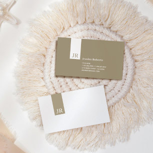Modern Brown Beige White Stylish Simple Monogram Business Card