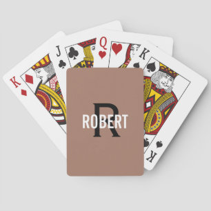 Modern brown black monogram name playing cards