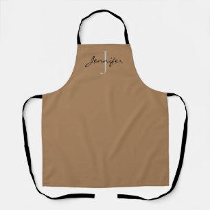 Modern Brown Black Script Monogram Personalized Apron