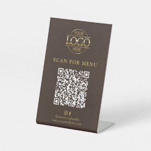 Modern Brown Business Logo Contactles QR Code Menu Pedestal Sign