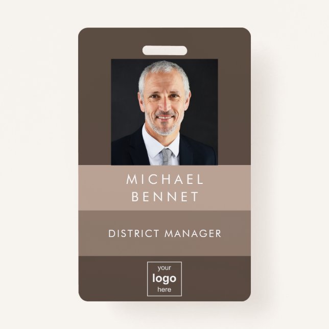 Modern Brown Business Photo ID  Badge (Front)