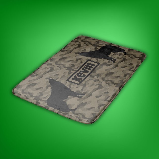Modern Brown Camo Black Wolf Silhouette Monogram | Bath Mat (Creator Uploaded)