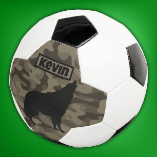 Modern Brown Camo Black Wolf Silhouette Monogram   Soccer Ball
