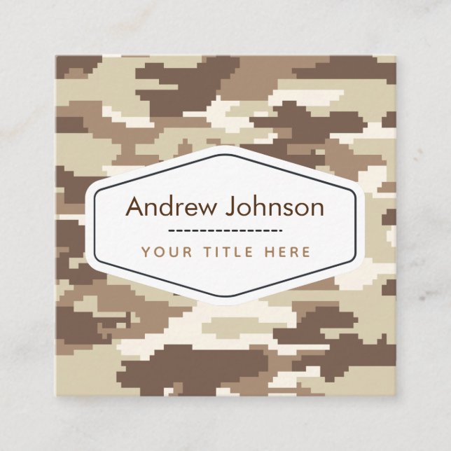 Modern Brown Camouflage Military Style Pattern  Square Business Card (Front)