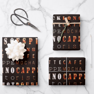 Modern Brown Coffee Espresso Cappuccino Script  Wrapping Paper Sheet