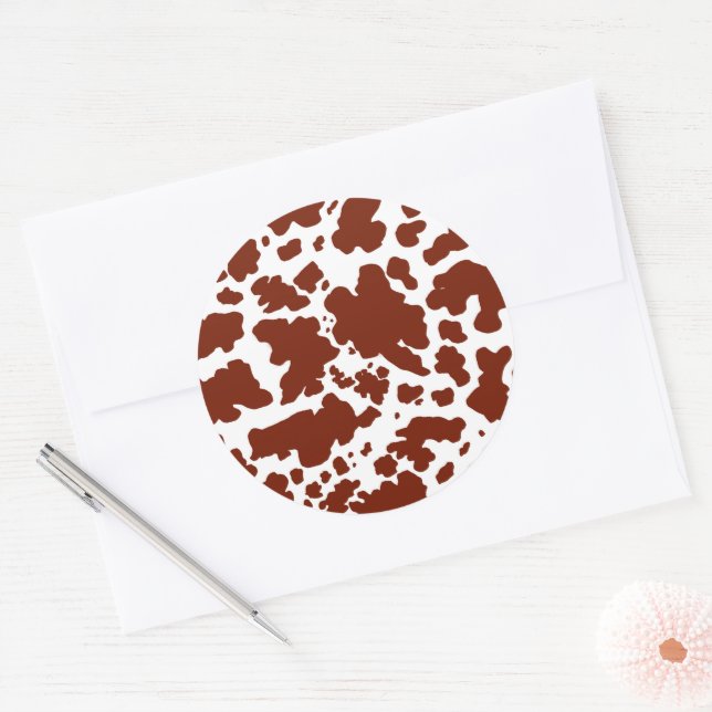 Modern Brown Cow Skin Texture Animal Print Classic Round Sticker (Envelope)