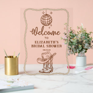 Modern Brown Cowgirl Disco Western Boots Welcome Acrylic Sign